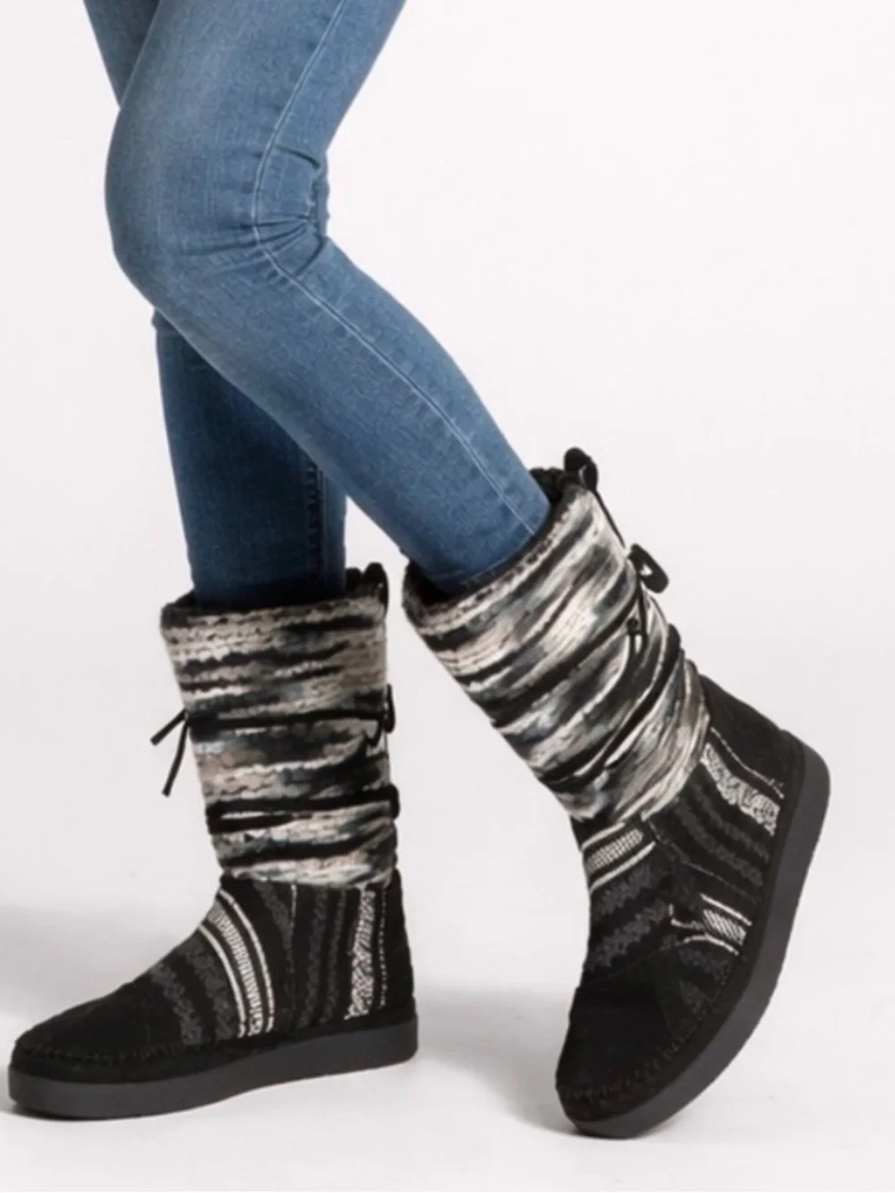 Toms Womens Black Leather Nepal Lace Up Knit Mid Calf Winter Boots Size 6.5